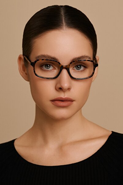 Eyesofia Oblamow Rectangular Leopard Blue Block Blue Light Protection Women's Glasses