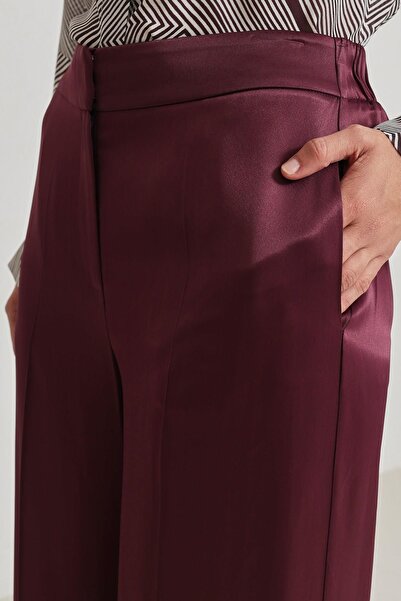 Setre Bordo Paça Detaylı Rahat Kesim Geniş Paça Pantolon