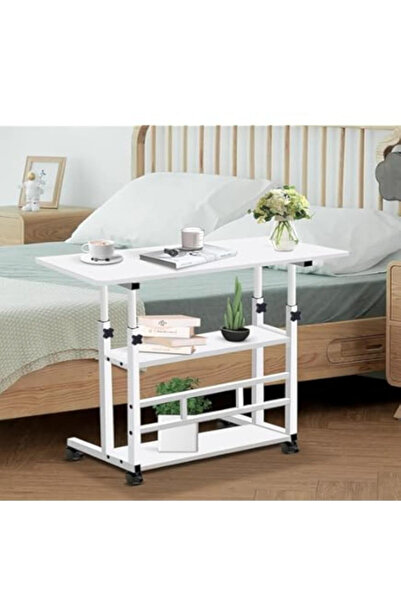 Un Movable laptop table with adjustable height and practical storage shelves