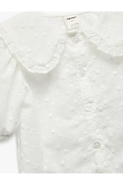 Koton Cotton Short Sleeve Baby Collar Embroidered Shirt