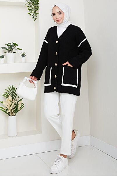 Bestenur İlge Buttoned Knitwear Cardigan 1597 - Black
