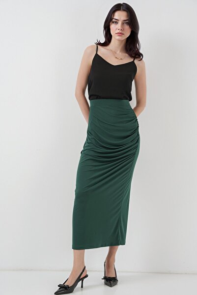 Hiccup Bdart Coated Fitted Midi Jersey Skirt