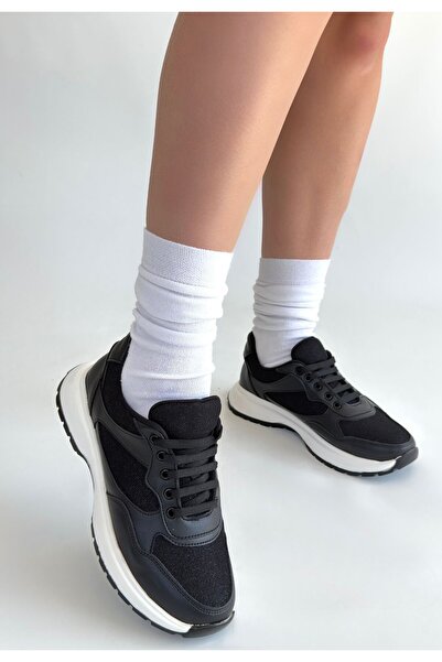 Erbilden Slar black leather lace-up sports shoes