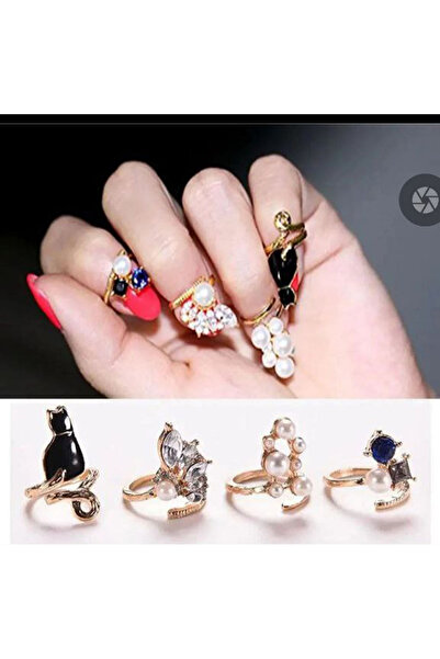 Shiklik مجموعة من 4 خواتم أظافر نسائية من الفولاذ واللؤلؤ