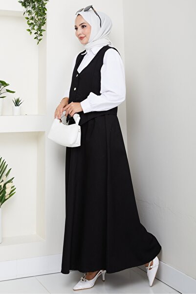 Bestenur Double Gabardine Vest Skirt Set 1400 - Black