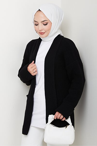 Bestenur Enfil Shawl Collar Knitwear Cardigan 1598 - Black