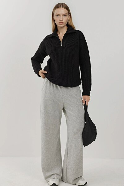 Hiccup Basic Knit Sweater with Zipper Collar