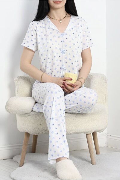 Clariss Blue Floral Cotton Comfortable Anti-Sweat Pajama Set