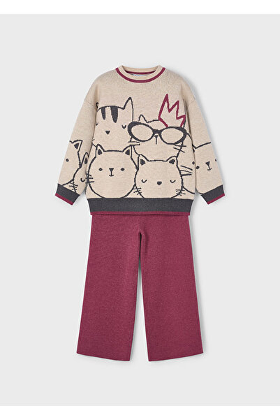 MAYORAL Σετ πουλόβερ και παντελόνι για κορίτσια |   Πουλόβερ με στάμπα & Παντελόνι Palazzo Cherry |   4-10 ετών