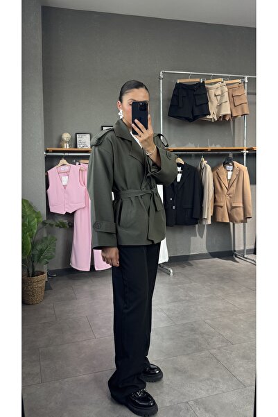 YOUR NAME Vatkalı Kuşaklı Kısa Trençkot