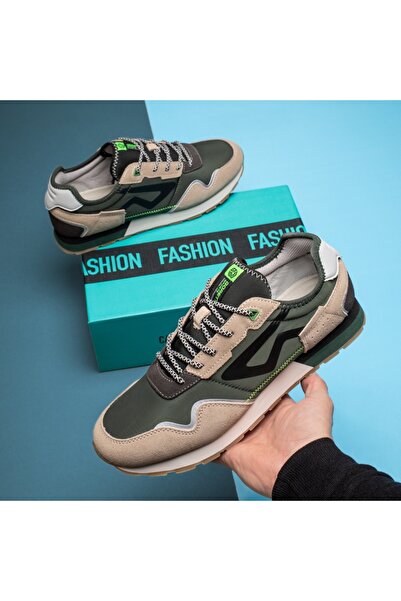 Modlet.ro Teniși bărbătești cu șireturi, verzi și bej, din piele MOD13452