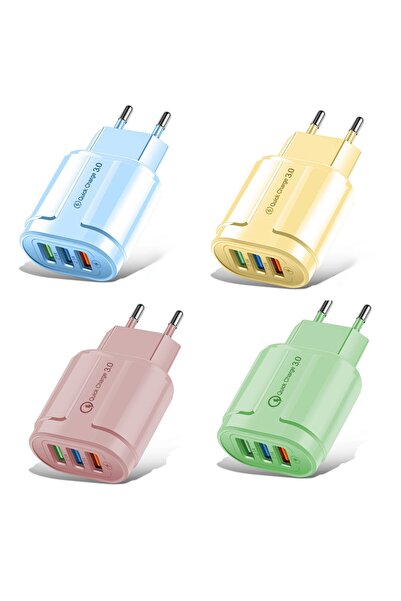 Flippy QC3.0 Fast Charger, 3 USB Ports, 2.1A, 18W, ABS, Overheat Protection, Macarons Range, Pink