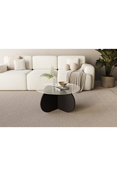 MONEayna Wibes Siyah Desen Cam Orta Sehpa / Şeffaf Cam