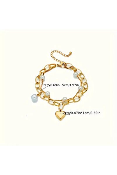 Ayzen Double-layered heart-detailed pearl bracelet.