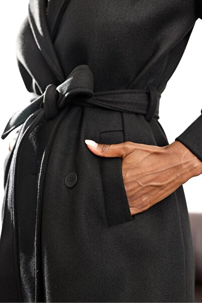 5in1Canpolat Black Double Breasted Cashmere Coat D99618