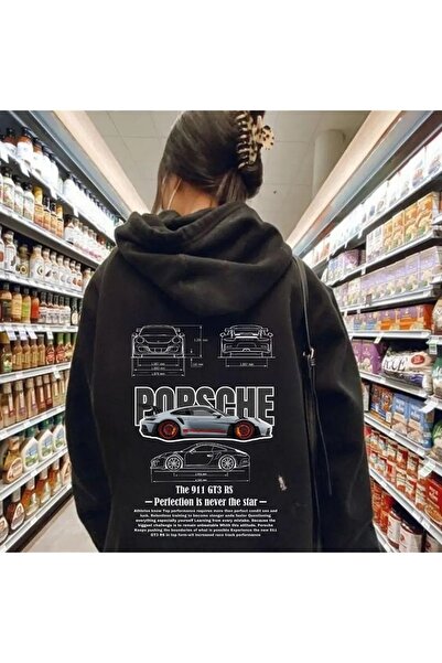 Le Savu Sevunera Porsche 911 cu imprimeu Culoare neagră cu glugă Swea tricou