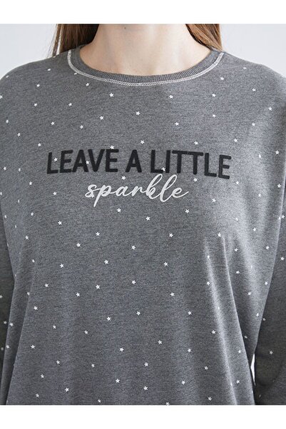 LC Waikiki LCW DREAM Bisiklet Yaka Baskılı Kadın Pijama Takımı