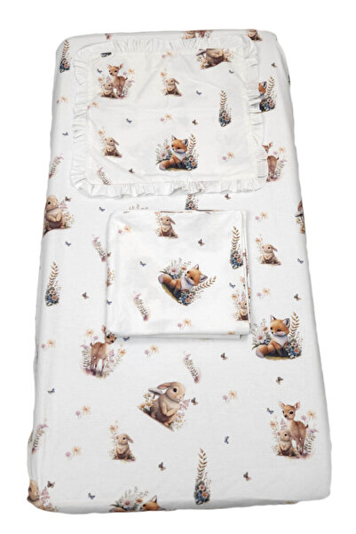 fantasialand Cot Bedding Set Cotton 3 Pieces, Bunny Design