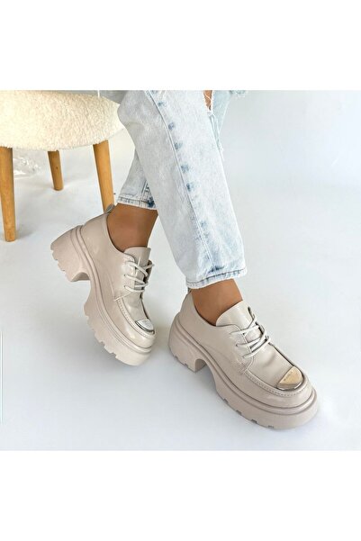 Erbilden Kiya Bej Rugan Dolgu Topuk Oxford Ayakkabı