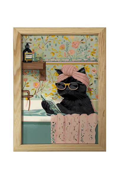 AND Ahşap Çerçeveli Kedi Temalı Tablo Tekli MDF Poster Tablo Duvar Dekoru (21...