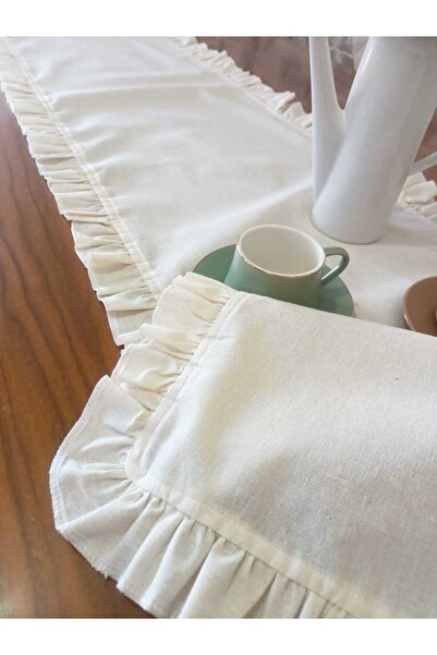 fabricorg 42 Thread 100% Cotton Raw Cloth Ruffled Runner (40X150 cm)