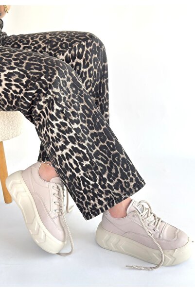 Erbilden Emwa Beige Leather Lace-Up Sneakers