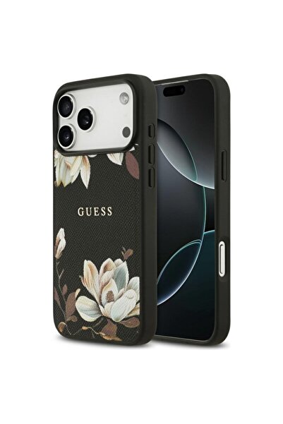 Guess Carcasă MagSafe cu motive florale granulate pentru iPhone 17 Pro Max, n...