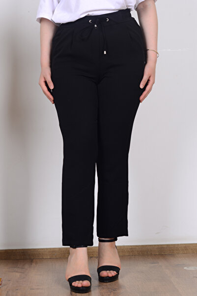 Armine 25KT205 Siyah Kadın Beli Lasrikli Havuç Kesim Kumaş Pantolon