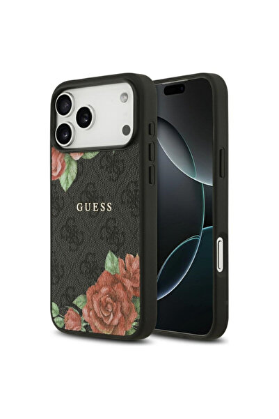 Guess Твърд калъф за iPhone 17 Pro Max 4G с цветен принт MagSafe, черен