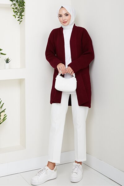 Bestenur Enfil Shawl Collar Knitwear Cardigan 1598 - Burgundy