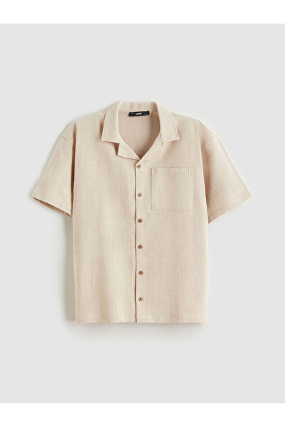 LC Waikiki Cămașă pentru băiat cu guler resort bej