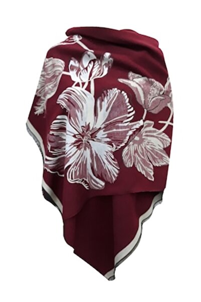 L-line fashion Șal de damă cu două fețe, vișiniu/crem, model floral, mărime 190/65 cm