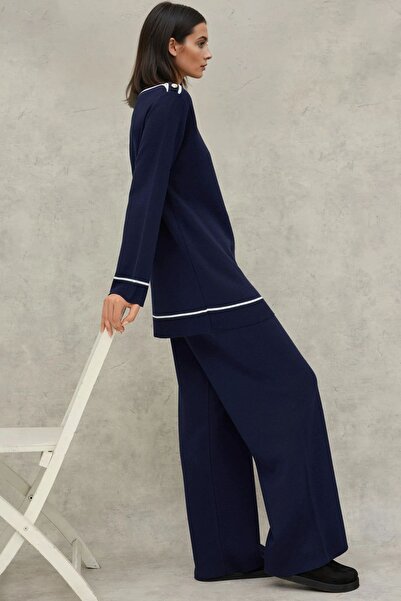 Hiccup Плетен комплект с пуловер с детайли от копчета и панталони с широки крачоли