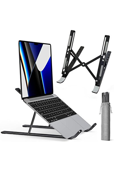 NEXSO حامل كمبيوتر محمول قابل للتعديل من الألومنيوم الأسود للمكتب | حامل مريح قابل للطي لأجهزة الكمبيوتر المحمولة والطاولات