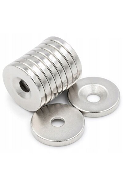 zola Set of 10 round magnets, neodymium, screw hole, 12 x 3 mm, silver