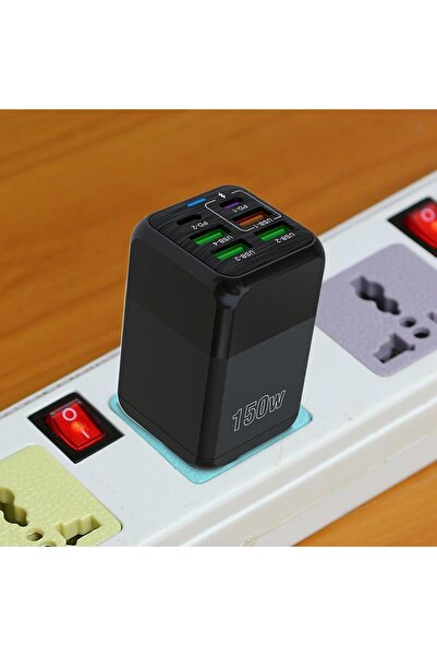 Flippy ® Multifunctional Charger, 6 Ports (2x PD Type-C + 4x USB), 150W, Fast Charge, Black