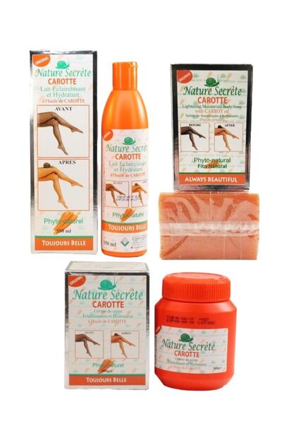 hawaas غسول نيتشر سيكريتس 350 مل، كريم 300 جرام، وصابون 350 جرام مع خلاصة الجزر لتفتيح البشرة