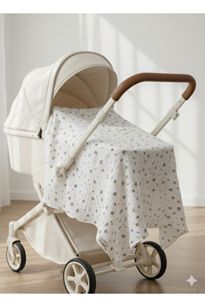 EIFIN %100 Pamuklu Organik 4 Katlı Baskılı Müslin Kutulu Emzirme Örtüsü & Puset Örtüsü