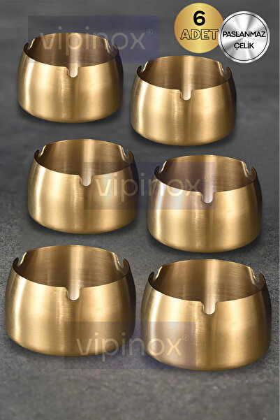 Vipinox 6 Adet Gold Metal Küllük Modern Tasarım Şık ve Zarif Küllük Altın Gold Kül Tablası