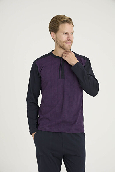 KLY 100% Cotton Men's Plus Size Midi Collar Pajama Set Modern Design