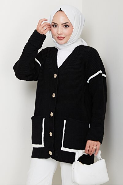 Bestenur İlge Buttoned Knitwear Cardigan 1597 - Black