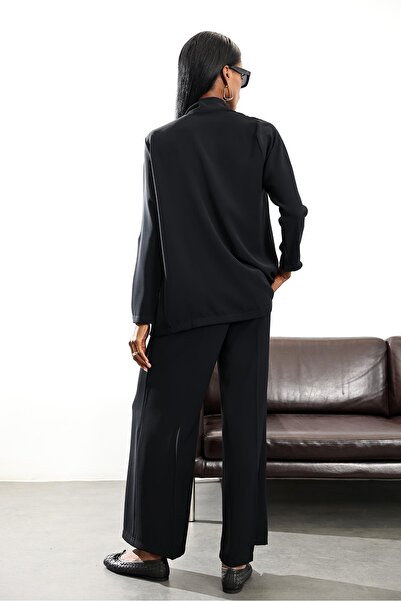 5in1Canpolat Black Gold Button Detailed Crepe Suit 4002