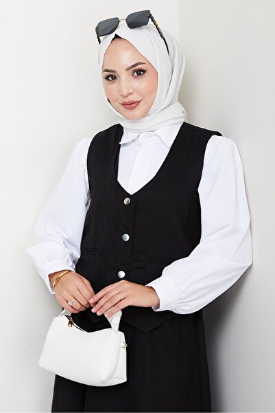 Bestenur Double Gabardine Vest Skirt Set 1400 - Black