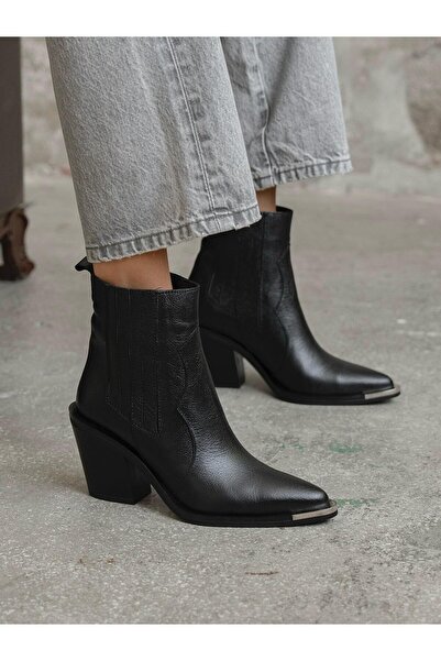 ECENİN BUTİĞİ Asron Siyah Hakiki Deri Kadın Bot