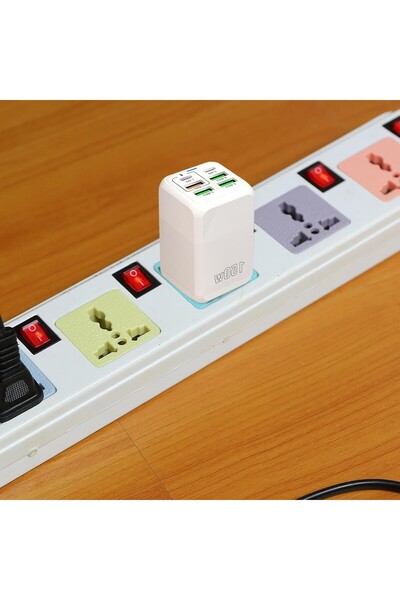 Flippy Φορτιστής, Flippy, 6 θύρες, 2 PD Type C, 4 USB, 150 W, Γρήγορη φόρτιση, 4,4 x 4,4 x 11 cm, Λευκό