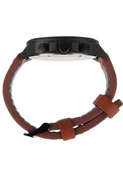 T5 Saat T5 Men's Wristwatch – Brown Leather Band – Black Case – Blue Dial – Multifunctional