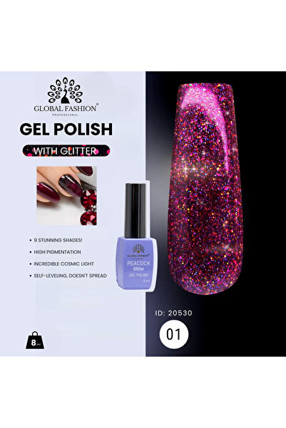 global fashion Peacock Glitter Gel Nail Polish 8ml – Long-Lasting UV/LED Soak Off Gel,Dazzling Glitter,Gloss Finish