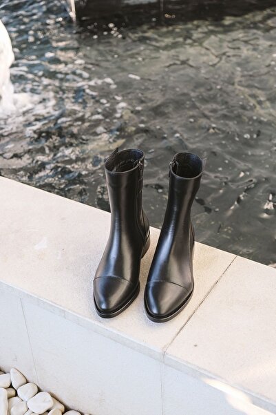 DeriNial Women's Genuine Leather Casual Boots Zippered Tekas black