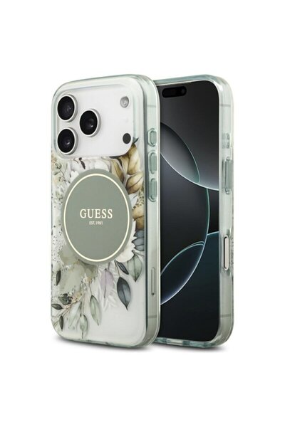 Guess Husa iPhone 17 Pro originală IML Flower & Tonal Circle MagSafe, verde