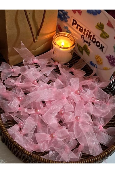 Pratikbox Fiyonk / Tül 2cm'lik / Hediyelik / Süsleme / Pembe Renk/Yarım İnci ...